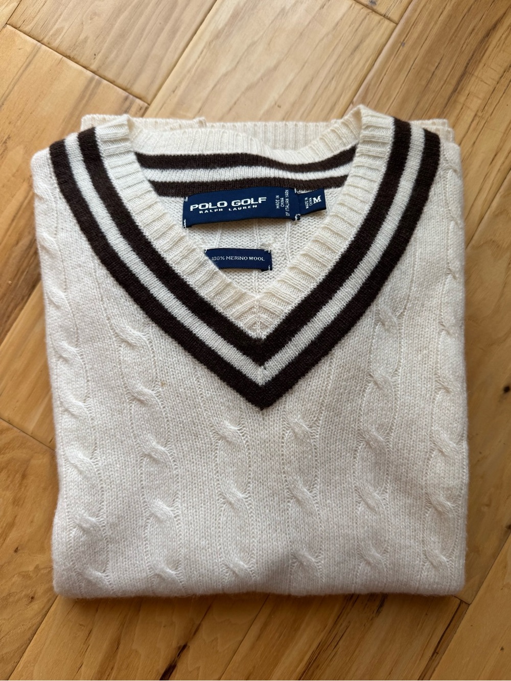 Ralph Lauren Polo Sweater merino wool cricket v neck vtg old money cable knit - Picture 12 of 12